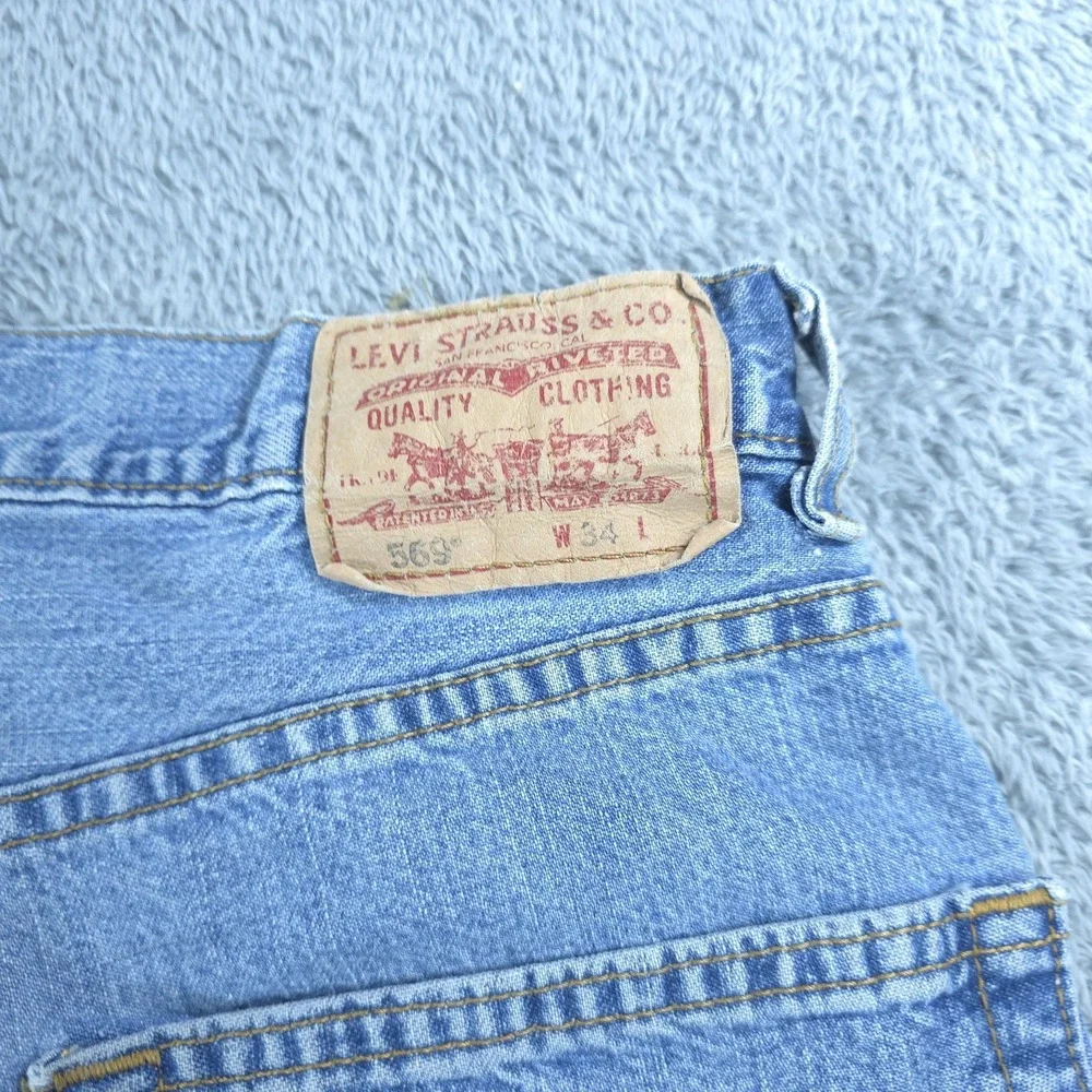 Levis 569 Denim Shorts Mens 34 Blue Relaxed Fit Bermuda Light Wash 11 Inseam
